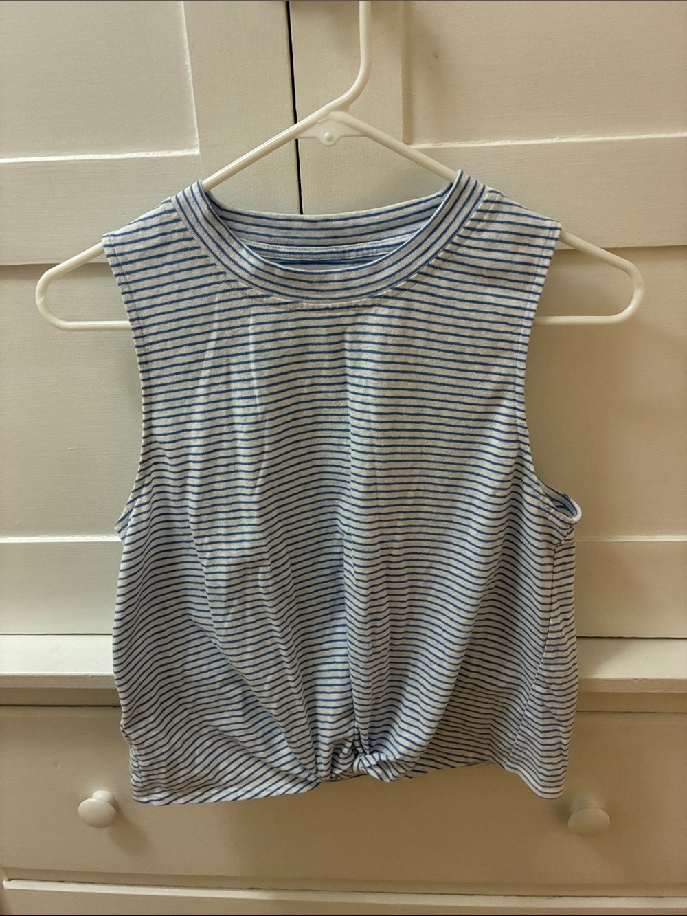 Lou & Grey White and Blue Striped Knot-Front Sleeveless Tank